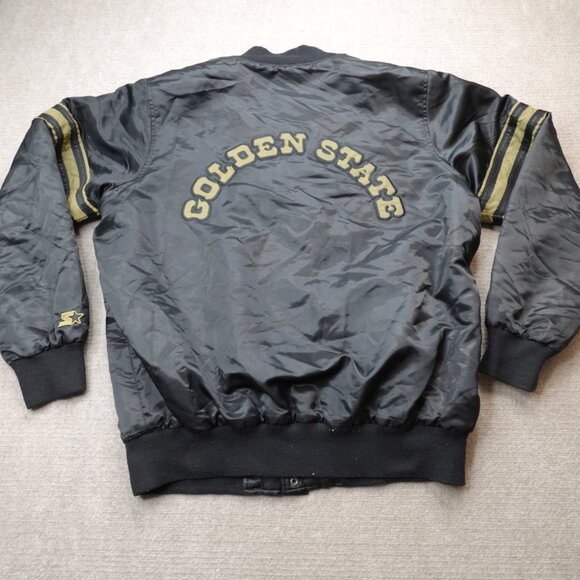 Golden State Warriors Jacket XL Black Starter Satin Bomber - Picture 1 of 13
